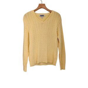 Vintage Andrew Rohan Cable Knit Sweater Yellow V-Neck Cotton Womens‎ Small EUC